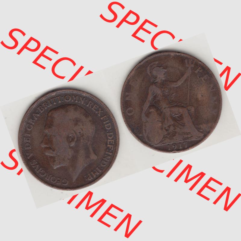 Alte Münzen Großbritannien Umlaufmünze 1911-1926, 1 Penny, One Penny, 1917-1, B.M. GEORGIVS V DEI GRA BRITT OMN REX FID DEF IND IMP. Vorderseite... Sammlung