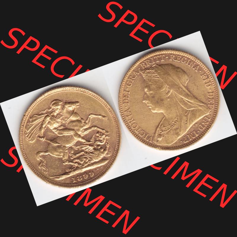 Alte Goldmünzen Großbritannien Gold-Münze 1893-1901, 1 Pfund Sovereign 1899. Vorderseite und Rückseite horizontal auf einen digitalen Bild der alten britischen Goldmünze... Sammlung