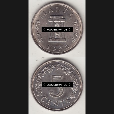 Bildmaterial Münzensatz / KMS 1972 aus Malta 1972-1981, 5 Cent 1972-1, MALTA 5 CENTS. Vorderseite und Rückseite als vertikales untereinander zusammengefügte Bilder... Sammlung