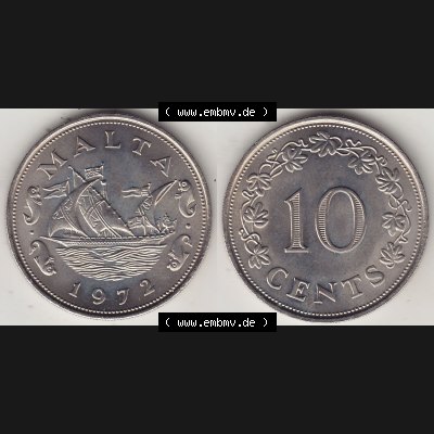 Bildmaterial Münzensatz / KMS 1972 aus Malta 1972-1981, 10 Cent 1972-1, MALTA 10 CENTS. Vorderseite und Rückseite als horizontales Bildmaterial für Computer-Grafiker... Sammlung