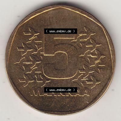 Alte Münzen KMS Finnland, Kursmünzensatz 1976 in Stempelglanz 1972-1978, 5 Finnische Mark, Markkaa 1976-1, SUOMI FINLAND. Rückseite einer Münze aus KMS... Sammlung
