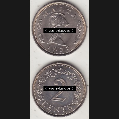 Bildmaterial Münzensatz / KMS 1972 aus Malta 1972-1982, 2 Cent 1972-1, MALTA 2 CENTS. Vorderseite und Rückseite als vertikales untereinander zusammengefügte Bilder... Sammlung