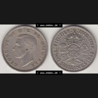Alte Münzen Großbritannien Umlaufmünze 1947-1948, 2 Schilling-Florin, Two Shillings, 1948-1, George VI, GEORGIVS VI D G BR OMN REX, FID DEF IND IMP,... Sammlung