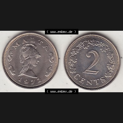 Bildmaterial Münzensatz / KMS 1972 aus Malta 1972-1982, 2 Cent 1972-1, MALTA 2 CENTS. Vorderseite und Rückseite als horizontales Bildmaterial für Computer-Grafiker... Sammlung