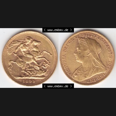 Alte Goldmünzen Großbritannien Gold-Münze 1893-1901, 1 Pfund Sovereign 1899. Vorderseite und Rückseite horizontal auf einen digitalen Bild der alten britischen Goldmünze... Sammlung