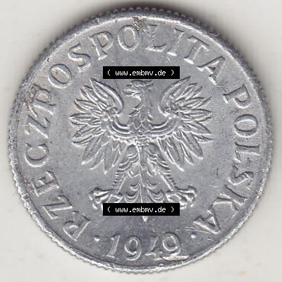 Münzen Polen KMS, Kursmünzensatz 1949-1949, Republik Polen 2 Grosze, Groschen, Aluminium 1949-1. Vorderseite einer polnischen Münzen auf einen Digitalen Bild... Sammlung