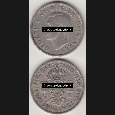 Alte Münzen Großbritannien Umlaufmünze 1947-1948, 2 Schilling-Florin, Two Shillings, 1948-3, George VI, GEORGIVS VI D G BR OMN REX, FID DEF IND IMP,... Sammlung