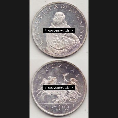Bildmaterial Münzensatz / KMS 1979 aus San Marino 1979-1979, 500 Lire, Silbermünze J.P. REPVBBLICA DI SAN MARINO, 1979 J.P. L.500 LIBERTAS.... Sammlung