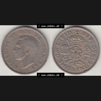 Alte Münzen Großbritannien Umlaufmünze 1949-1951, 2 Schilling, Shillings (Florin) 1950-1, George VI, GEORGIVS VI DG BR OMN REX, FID DEF TWO SHILLINGS.... Sammlung
