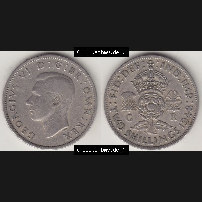 Alte Münzen Großbritannien Umlaufmünze 1947-1948, 2 Schilling-Florin, Two Shillings, 1948-3, George VI, GEORGIVS VI D G BR OMN REX, FID DEF IND IMP,... Sammlung