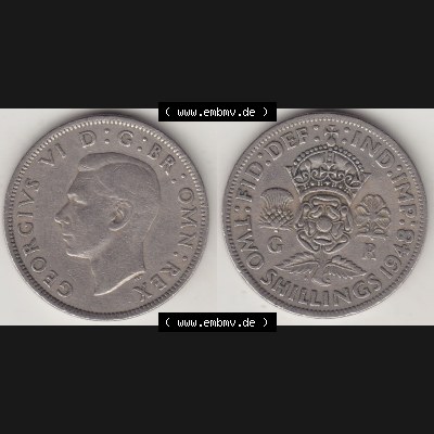 Alte Münzen Großbritannien Umlaufmünze 1947-1948, 2 Schilling-Florin, Two Shillings, 1948-8, George VI, GEORGIVS VI D G BR OMN REX, FID DEF IND IMP,... Sammlung