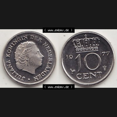 Alte Münzen KMS Niederlande, Kursmünzensatz 1977, 1950-1980, 10 Cent, 1977-1 JULIANA KONINGIN DER NEDERLANDEN. Digitales Bild / Bildmaterial mit Vorderseite... Sammlung