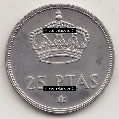 Alte Münzen KMS Spanien Madrid, Kursmünzensatz 1977, in Stempelglanz Spanien / Espana 1975-1980, 25 PTAS Peseten, 1977-1. Rückseite mit Wert-Zahl der alten... Sammlung