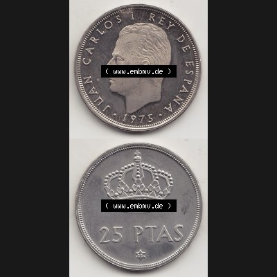 Alte Münzen KMS Spanien Madrid, Kursmünzensatz 1977, in Stempelglanz Spanien / Espana 1975-1980, 25 PTAS Peseten, 1977-1. Vorderseite und Rückseite mit... Sammlung