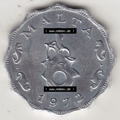 Bildmaterial Münzensatz / KMS 1972 aus Malta 1972-2007, 5 Mils 1972-1, MALTA 5 MILS. Vorderseite einer Umlaufmünze aus 1972 Malta, Münze aus offiziellen Kursmünzensatz... Sammlung
