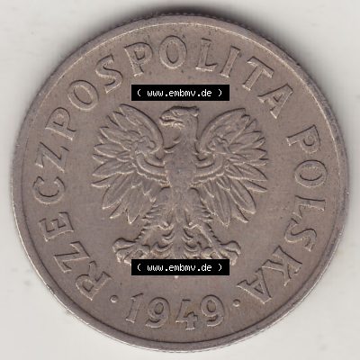 Münzen Polen KMS, Kursmünzensatz 1949-1949, Republik Polen 50 Groszy, Groschen, Kupfer 1949-1. Vorderseite einer polnischen Münzen auf einen Digitalen Bild... Sammlung