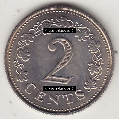 Bildmaterial Münzensatz / KMS 1972 aus Malta 1972-1982, 2 Cent 1972-1, MALTA 2 CENTS. Rückseite als Einzelansicht einer Umlaufmünze aus 1972 Malta, Münze... Sammlung