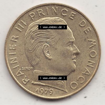 Alte Münzen Monaco Umlaufmünze Einzelansicht 1962-1995, 20 Centimes, Cent 1979-1, RAINIER III PRINCE DE MONACO SIMON, 20 CENTIMES DEO JUVANTE. Vorderseite der alten... Sammlung