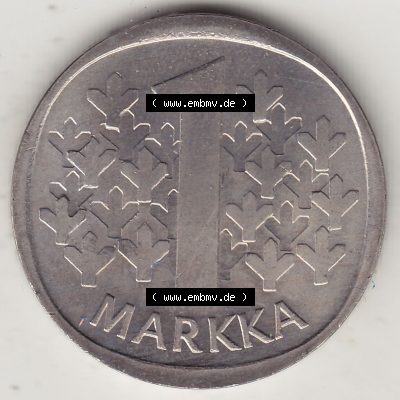 Alte Münzen KMS Finnland, Kursmünzensatz 1978 in Stempelglanz 1969-1993, 1 finnische Mark, Markka 1978-1. Rückseite mit Wert-Zahl bzw. Nennwert einer Münze... Sammlung