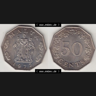 Bildmaterial Münzensatz / KMS 1972 aus Malta 1972-1981, 50 Cent 1972-1, MALTA 50 CENTS. Vorderseite und Rückseite als horizontales Bildmaterial für Computer-Grafiker... Sammlung