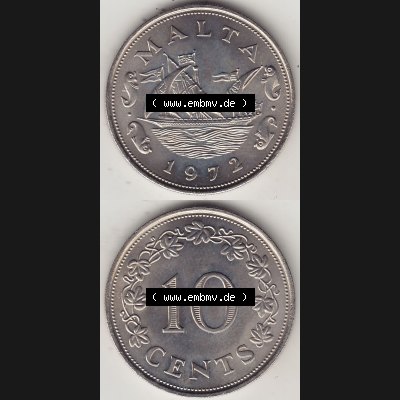 Bildmaterial Münzensatz / KMS 1972 aus Malta 1972-1981, 10 Cent 1972-1, MALTA 10 CENTS. Vorderseite und Rückseite als vertikales untereinander zusammengefügte Bilder... Sammlung