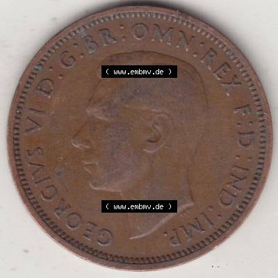 Alte Münzen Großbritannien Umlaufmünze 1937-1948, Half Penny, 1948-1, George VI, HALF PENNY HP, Segelschiff. Vorderseite der alten britischen Münze... Sammlung