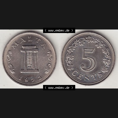 Bildmaterial Münzensatz / KMS 1972 aus Malta 1972-1981, 5 Cent 1972-1, MALTA 5 CENTS. Vorderseite und Rückseite als horizontales Bildmaterial für Computer-Grafiker... Sammlung
