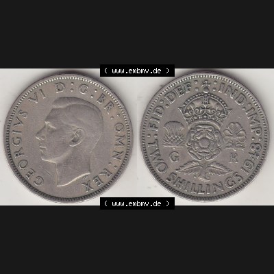 Alte Münzen Großbritannien Umlaufmünze 1947-1948, 2 Schilling-Florin, Two Shillings, 1948-2, George VI, GEORGIVS VI D G BR OMN REX, FID DEF IND IMP,... Sammlung