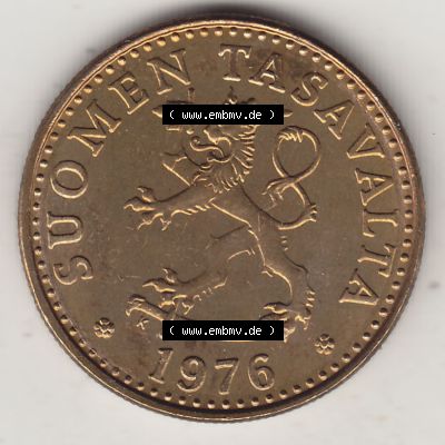 Alte Münzen KMS Finnland, Kursmünzensatz 1976 in Stempelglanz 1963-1990, 20 Penny Penniä 1976-1, SUOMEN TASAVALTA. Vorderseite einer Münze aus KMS / Kursmünzen... Sammlung