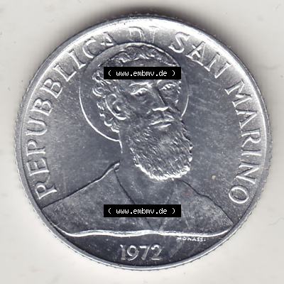 Bildmaterial Münzensatz / KMS 1972 aus San Marino 1972-1972, 2 Lire 1972, 2 LIRE MONASSI REPUBBLICA DI SAN MARINO. Vorderseite einer Umlaufmünze aus 1972 REPUBBLICA DI... Sammlung