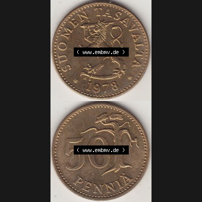 Alte Münzen KMS Finnland, Kursmünzensatz 1978 in Stempelglanz 1963-1990, 50 Penny 1978-1. Digitales Bild / Bildmaterial für IPhone und Mobil-Geräte mit Vorderseite... Sammlung