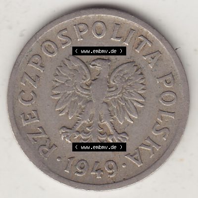 Münzen Polen KMS, Kursmünzensatz 1949-1949, Republik Polen 10 Groszy, Groschen, Kupfer 1949-1. Vorderseite einer polnischen Münzen auf einen Digitalen Bild... Sammlung