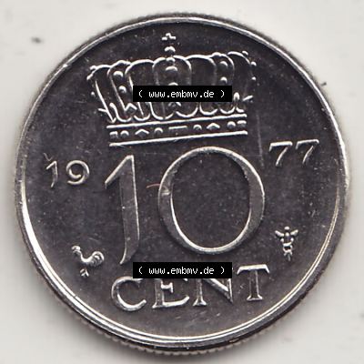 Alte Münzen KMS Niederlande, Kursmünzensatz 1977, 1950-1980, 10 Cent, 1977-1 JULIANA KONINGIN DER NEDERLANDEN. Rückseite mit Wert-Zahl bzw. Nennwert... Sammlung