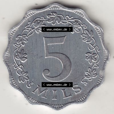 Bildmaterial Münzensatz / KMS 1972 aus Malta 1972-2007, 5 Mils 1972-1, MALTA 5 MILS. Rückseite als Einzelansicht einer Umlaufmünze aus 1972 Malta, Münze... Sammlung