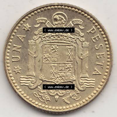 Alte Münzen KMS Spanien Madrid, Kursmünzensatz 1977, in Stempelglanz Spanien / Espana 1975-1980, 1 PTA UNA Peseta, 1977-1. Rückseite mit Wert-Zahl der... Sammlung