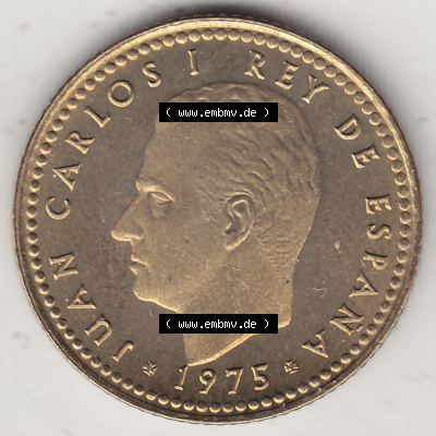 Alte Münzen KMS Spanien Madrid, Kursmünzensatz 1975, in Stempelglanz 1975-1979, 1 Una Peseta 1976-1, JUAN CARLOS I REY DE ESPAÑA. Vorderseite der Peseten... Sammlung