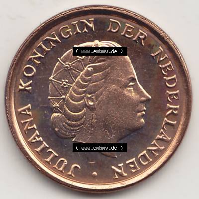 Alte Münzen KMS Niederlande, Kursmünzensatz 1977, 1950-1980, 1 Cent, 1977-1, JULIANA KONINGIN DER NEDERLANDEN. Vorderseite einer Münze aus offiziellen... Sammlung