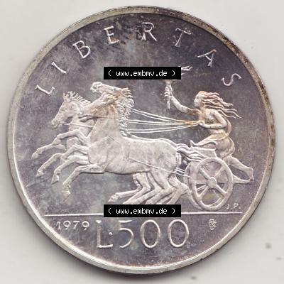 Bildmaterial Münzensatz / KMS 1979 aus San Marino 1979-1979, 500 Lire, Silbermünze J.P. REPVBBLICA DI SAN MARINO, 1979 J.P. L.500 LIBERTAS.... Sammlung