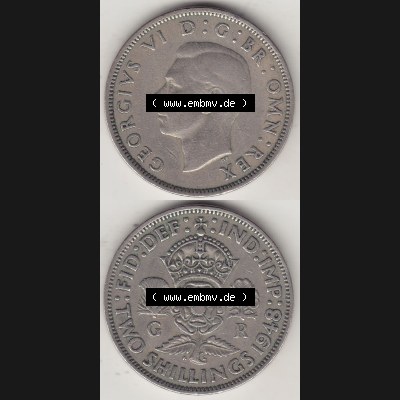Alte Münzen Großbritannien Umlaufmünze 1947-1948, 2 Schilling-Florin, Two Shillings, 1948-2, George VI, GEORGIVS VI D G BR OMN REX, FID DEF IND IMP,... Sammlung