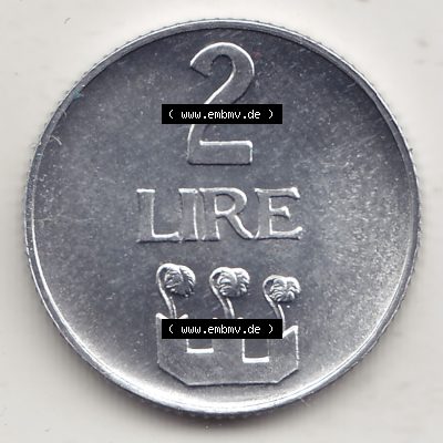 Bildmaterial Münzensatz / KMS 1972 aus San Marino 1972-1972, 2 Lire 1972, 2 LIRE MONASSI REPUBBLICA DI SAN MARINO. Rückseite als Einzelansicht einer Umlaufmünze aus... Sammlung