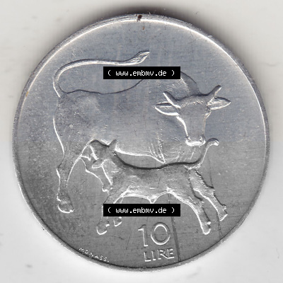 Bildmaterial Münzensatz / KMS 1972 aus San Marino 1972-1972, 10 Lire 1972, MONASSI REPUBBLICA DI SAN MARINO, 10 LIRE. Rückseite... Sammlung
