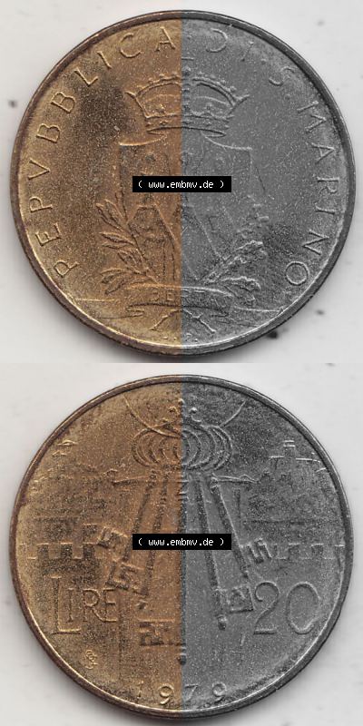 Bildmaterial Münzensatz / KMS 1979 aus San Marino 1979-1979, 20 Lire, J. V. LIBERTAS REPVBBLICA DI S. MARINO, 1979 20 LIRE. Vorderseite... Sammlung