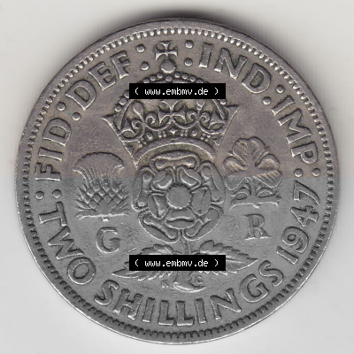 Alte Münzen Großbritannien Umlaufmünze 1947-1948, 2 Schilling-Florin, Two Shillings, 1947 (Stück 3), George VI, GEORGIVS VI... Sammlung