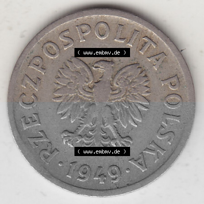1949-1949, Republik Polen 10 Groszy, Groschen, Kupfer 1949 Sammlung
