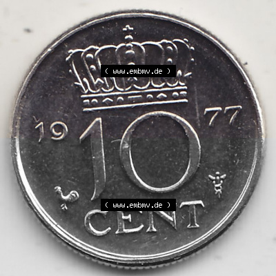 Alte Münzen KMS Niederlande, Kursmünzensatz 1977, 1950-1980, 10 Cent, 1977 (Stück 1) JULIANA KONINGIN DER NEDERLANDEN. Rückseite... Sammlung
