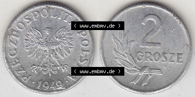 1949-1949, Republik Polen 2 Grosze, Groschen, Aluminium 1949 Sammlung