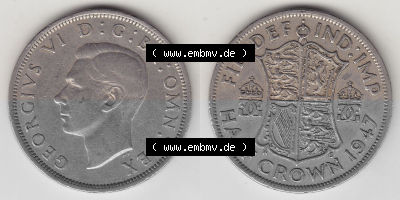 Alte Münzen Großbritannien Umlaufmünze 1947-1948, 1/2 Krone, Half Crown 1947 (Stück 1), George VI, FID DEF IND IMP HALF CROWN.... Sammlung
