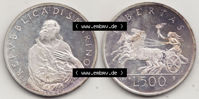 Bildmaterial Münzensatz / KMS 1979 aus San Marino 1979-1979, 500 Lire, Silbermünze J.P. REPVBBLICA DI SAN MARINO, 1979 J.P.... Sammlung