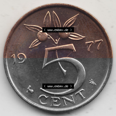 Alte Münzen KMS Niederlande, Kursmünzensatz 1977, 1950-1980, 5 Cent, 1977 (Stück 1), JULIANA KONINGIN DER NEDERLANDEN. Rückseite... Sammlung