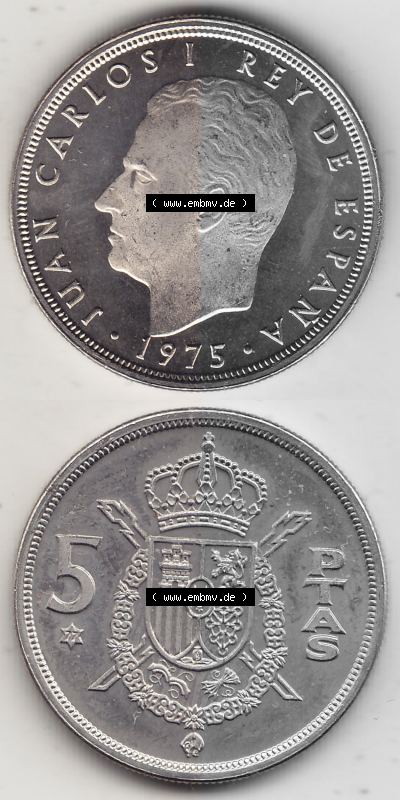 Stempelglanz Spanien / Espana 1975-1980, 5 PTAS Peseten, 1977 Sammlung